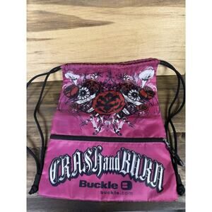 Buckle Y2K Crash and Burn Drawstring Pink Backpack Cinch Sack Gym Bag